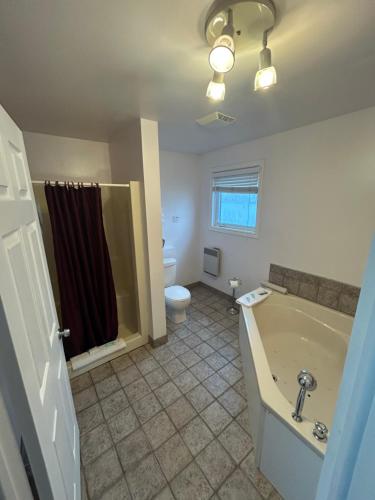 a bathroom with a tub and a toilet and a sink at Centennial Motel in Sauble Beach