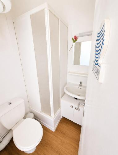 a white bathroom with a toilet and a sink at Studio - Marina 4 - 17 allée des Pinons - 5-1 in Saint-Jean-de-Monts