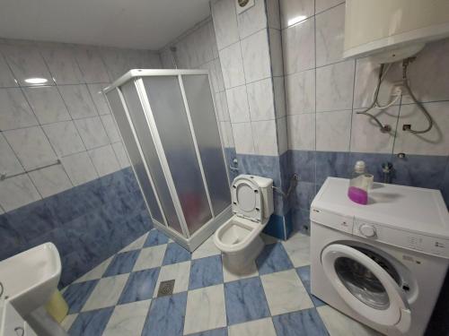 a bathroom with a toilet and a washing machine at Apartman Leka in Donji Bogdašići