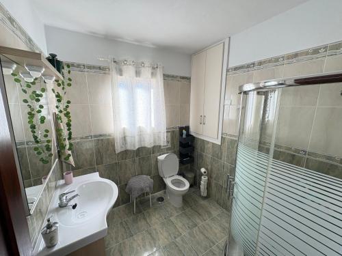 a bathroom with a sink and a toilet and a shower at Casa Nazario Duplex in Los Llanos de Aridane