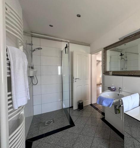 a bathroom with a sink and a shower at Comfort in Bamberg