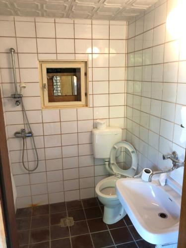 a bathroom with a toilet and a sink at Vikendica in Bezdan
