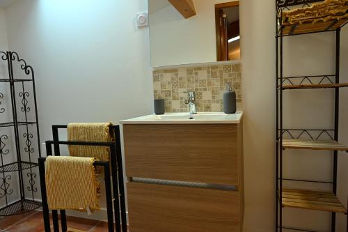 a bathroom with a sink and a mirror at Les Mourguettes in Tulette