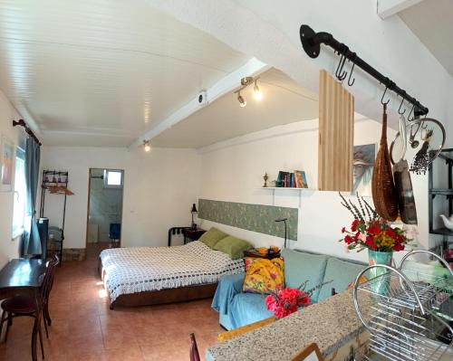 a living room with a bed and a couch at Studio in Barbéns, Miranda do Corvo - Casa 99 in Miranda do Corvo