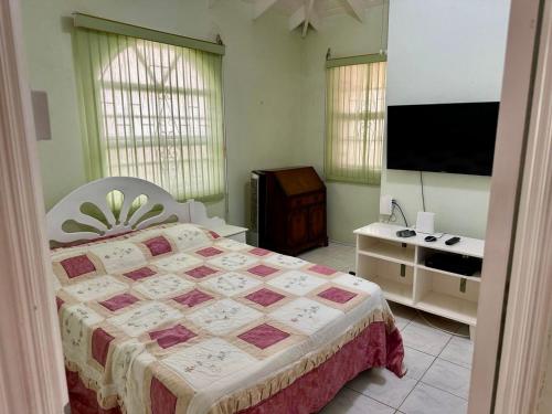 a bedroom with a bed and a television in it at Tropical Retreat - by ZenBreak in Saint Peter