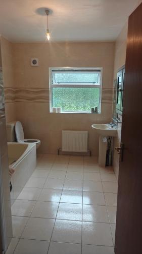 a bathroom with a toilet and a sink and a window at Glencar in Sligo