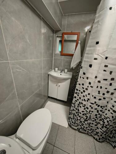 a bathroom with a toilet and a sink at Cabañas CyG 2 - Chaitén in Chaitén