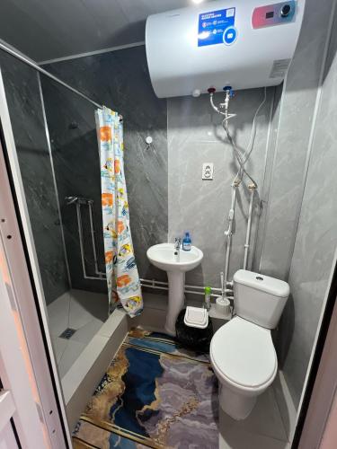 a bathroom with a toilet and a sink at Байэл хаус in Bosteri
