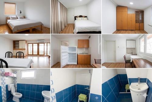a collage of four pictures of a room at Mountain View Retreat near Pelister National Park, Huge Garden, Hiking Paradise in Nižepole