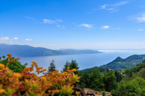 a view of a lake with trees and mountains at Villa Formaga Stunning View & Garden - Happy Rentals in Gargnano