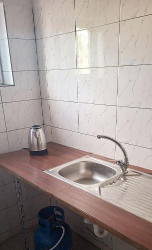 a kitchen sink with a faucet on a counter at Chez Bryan in Avéméné