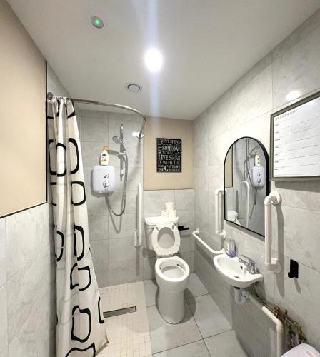 a bathroom with a toilet and a sink at The Ambassador Apartment in Carrick on Shannon