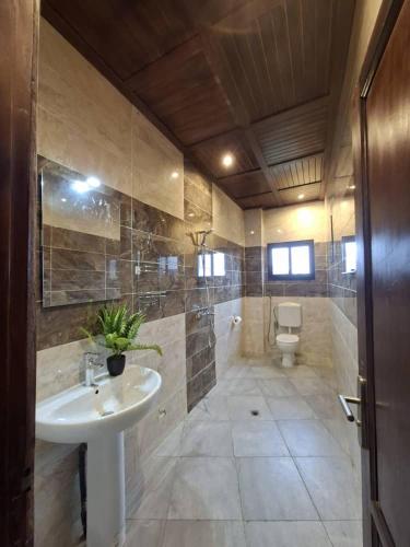 a bathroom with a sink and a toilet at Résidence Prestige KGV 1er lot de 14 appartements meublés in Douala