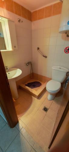a bathroom with a toilet and a sink at Argiro studios in Flogita