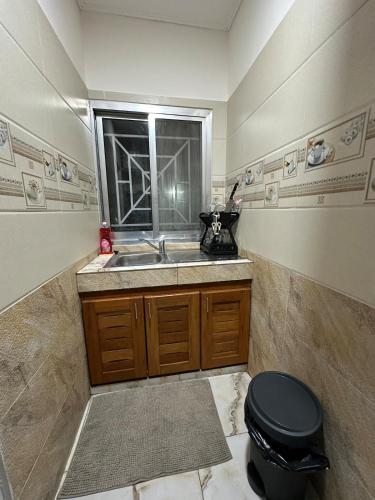 a bathroom with a sink and a toilet at Le bungalow by mk in Nzogobeyork