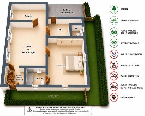 a floor plan of a house with preset amenities at La Maisonnette - 2 chambres, parking, jardinet & calme in Tournai