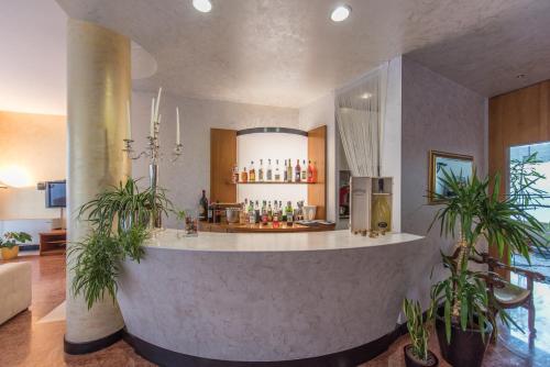 a bar in a room with potted plants at Hotel Krystal in Bussolengo