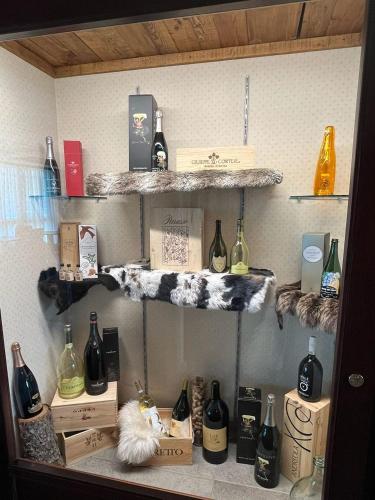 a room with shelves with bottles on the wall at Hotel Du Col in Sestriere