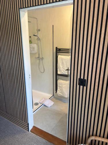 a bathroom with a shower and a bath tub at Palm Grove B&B in Cashel
