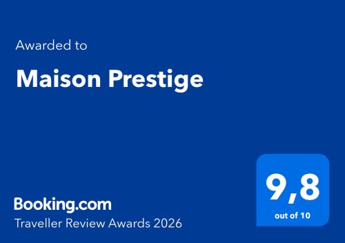a blue screen with the text awaken to mission prestige at Maison Prestige in Monfalcone