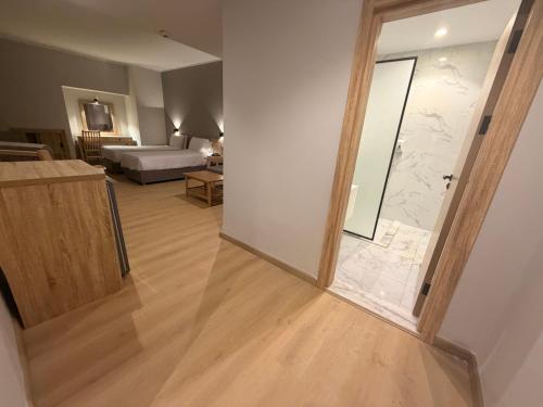 a view of a living room with a sliding glass door at Atlas Hotels in Cairo