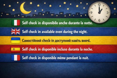 a clock with the words sit check in democratic arctic donate a node at Apartment Malpensa in Somma Lombardo