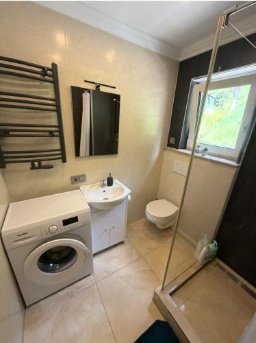 a bathroom with a washing machine and a sink at Apartment in Otterberg in Otterberg