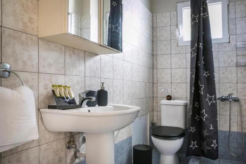 a bathroom with a sink and a toilet at Villas LaVista in Skala