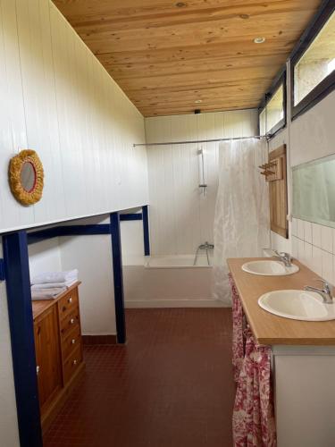 a bathroom with two sinks and a bath tub at Domaine du Chesne in Salbris