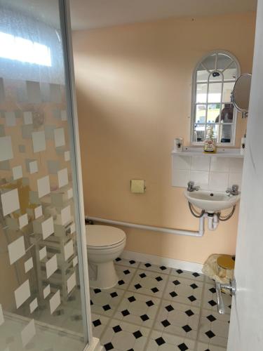 a bathroom with a toilet and a sink at Sheppey Village Roxy in Leysdown-on-Sea