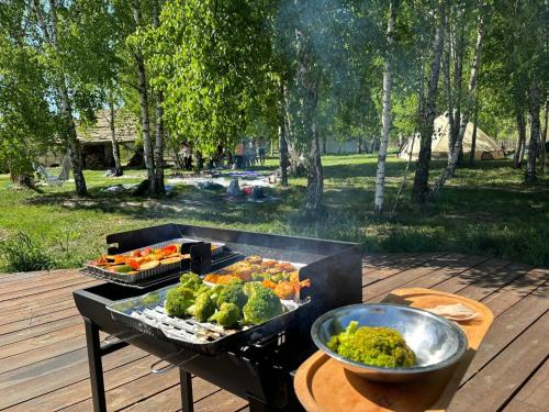 a grill with a bunch of vegetables on it at Żeremie Jurki Camp in Jurki