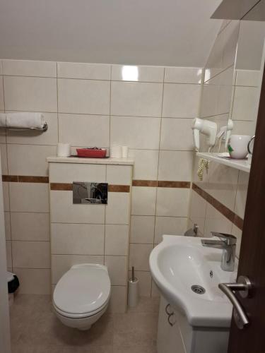 a small bathroom with a toilet and a sink at SOBE Svilajnac in Svilajnac