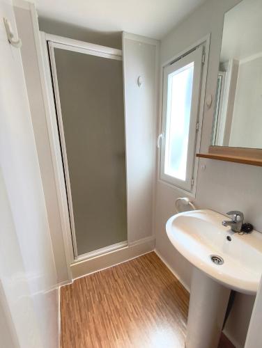 a bathroom with a sink and a mirror at l'instant provence in Pradons