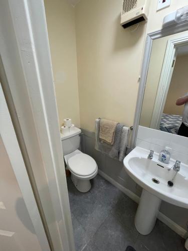 a bathroom with a toilet and a sink at Modern Town Centre 3 Bed Apartment in Sligo