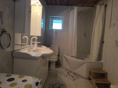a bathroom with a sink and a tub and a toilet at Afroditi Country Residence in Oropos
