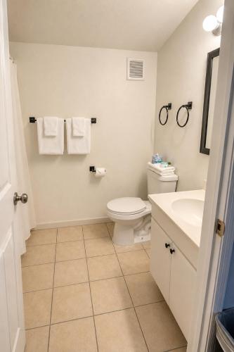 a bathroom with a toilet and a sink at H&H Motor Lodge in Idaho Springs