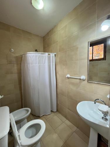 a bathroom with a toilet and a sink and a shower at Casa UNO in San Rafael