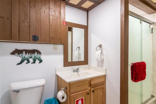 a bathroom with a sink and a toilet at Quiet mornings and golden hour views welcome to our woodland sanctuary Deer Watch Retreat in Ellijay