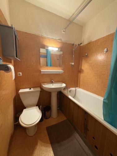 a bathroom with a toilet and a sink and a tub at Centre village, proche toutes commodités in Les Angles