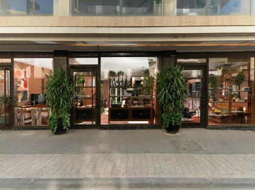 a store front with two potted plants in front of it at Theodor Rothschild Tel-Aviv in Tel Aviv