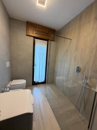 a bathroom with a toilet and a sink and a shower at Mountain Apartments Tarvisio in Tarvisio