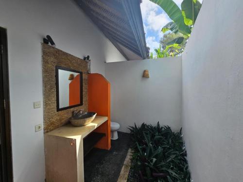 a bathroom with a sink and a mirror and a window at villa TOYA NING in Ungasan