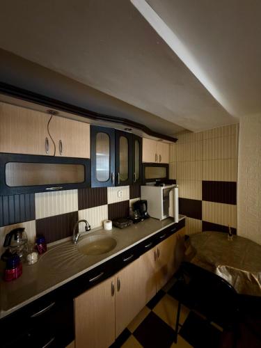 a small kitchen with a sink and a microwave at APARTMENT Marash in Prizren