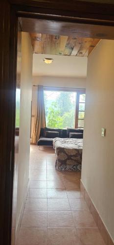 a view of a living room with a couch and a window at Green's Cottage in Nathia Gali
