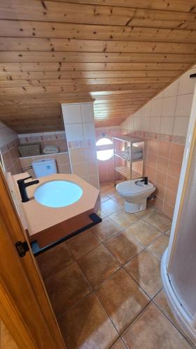 a bathroom with a sink and a toilet at La Ribera in Arroyo Frio