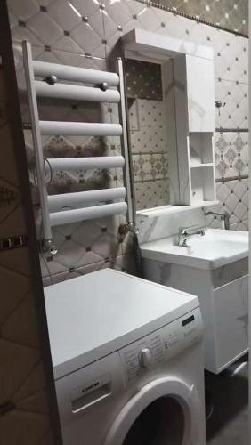 a bathroom with a washing machine and a sink at TamoLand in Astara