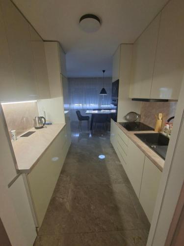 a kitchen with a sink and a table in it at Apartman Mirjana 2 spavace odvojene sobe in Banja Luka