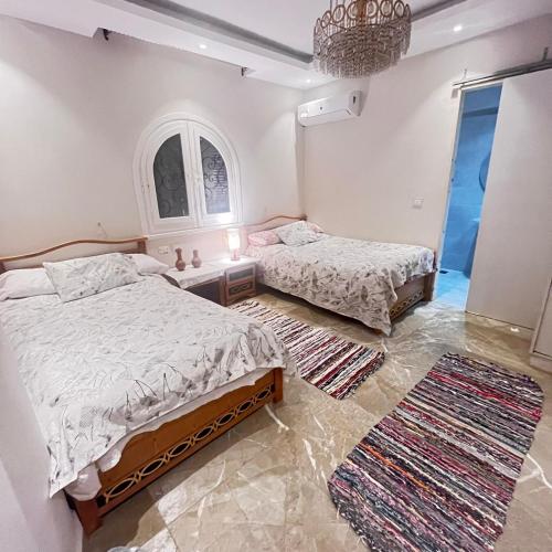 a bedroom with two beds and a window at Krir city villa in Alexandria