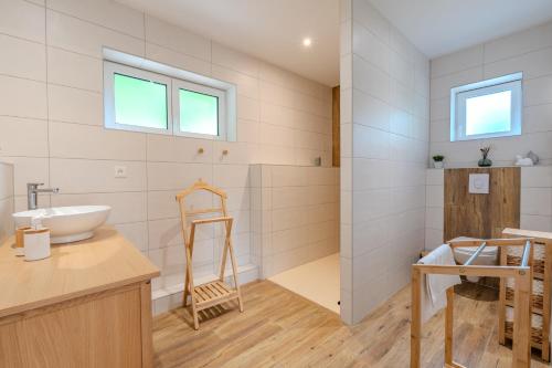 a bathroom with a sink and a shower at L'évasion verte in Colroy-la-Roche