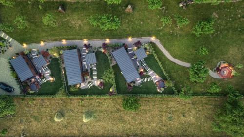 an overhead view of a garden with solar panels at Nordlys Retreat in Teşila